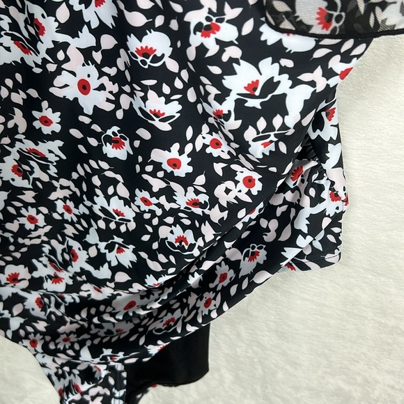 BloomChic Oversized Sleeve One Piece Dolman Mesh Sleeve Ruched Black Swimsuit - Picture 7 of 15